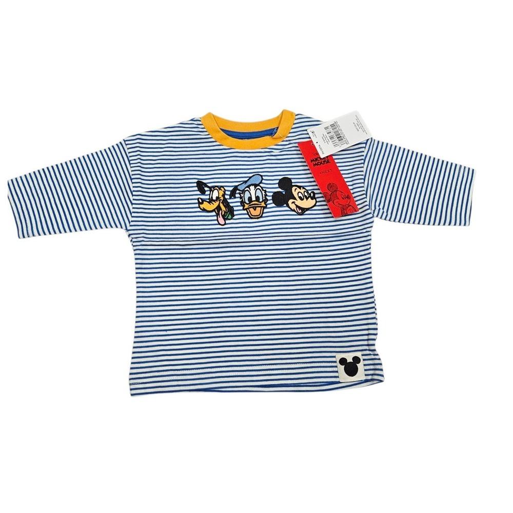Next Disney Shirt Kids 3-6M Blue Striped Mickey‎ Donald Pluto Embroidered Top